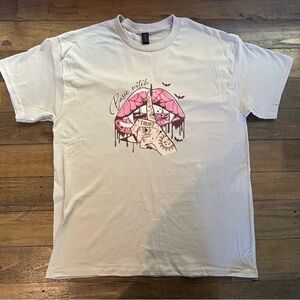 Basic Witch Halloween Graphic Heavy Cotton Tan Pink  T-Shirt Grunge Tattoo